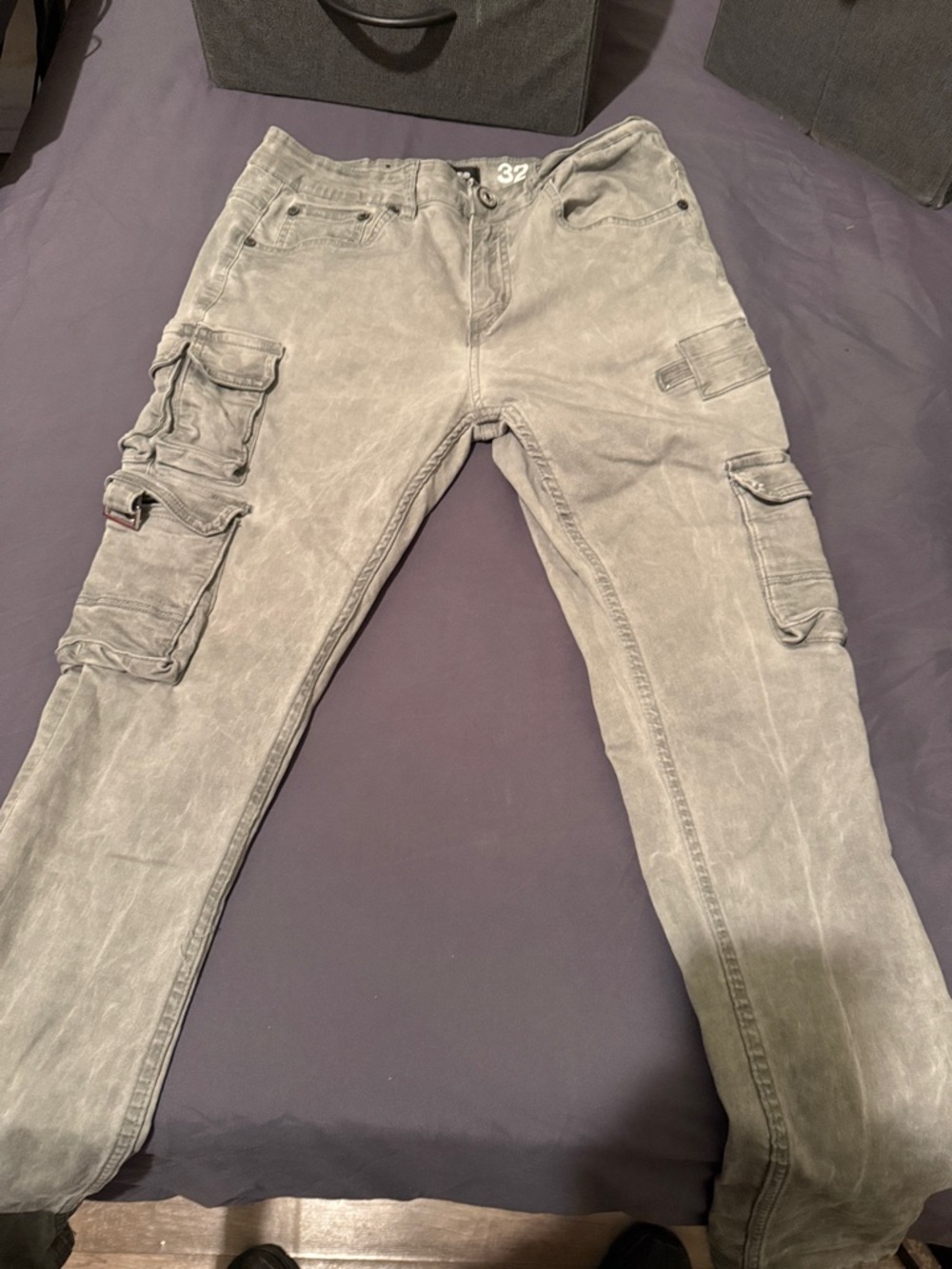 Men's Washed Gray Cargo Jeans with Utility Pockets